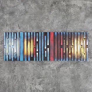 Pluie en mosaïque œuvre murale en bois 3D originale, image géométrique moderne, pièce artisanale, dimensions 150x50 cm