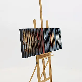 Mozaikový dážď originálne 3D drevené nástenné umenie, moderný geometrický obraz, ručne vyrobený kus, rozmery 150x50 cm