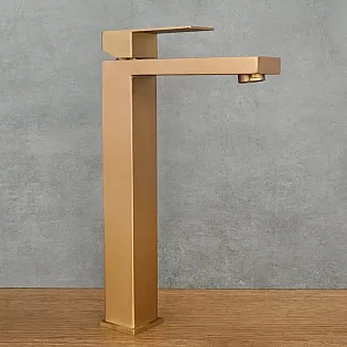 Rubinetto minimalista in acciaio inossidabile color bronzo antico, altezza 30,5 cm, lunghezza bocca 14 cm