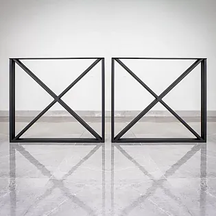 Haltbar Dëschbeen, quadratesch Form mat X-Fëllung, Breet 80 cm, Héicht 71 cm, schwaarz Faarf, Set vu 2 Stéck