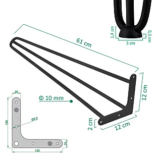 Potes de taula decoratives fetes de 3 varetes dacer sòlid amb diàmetre de 10 mm, alçada de 61 cm, de color negre, blanc, gris o daurat