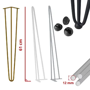 Üç katı çelik çubuktan yapılmış masa ayakları, çapı 12 mm, yüksekliği 61, 4lü set, siyah, beyaz, gri veya altın rengi