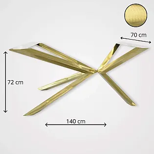 Büyük masa tablaları için altın rengi asimetrik masa çerçevesi, yükseklik 72 cm, genişlik 70 cm, uzunluk 140 cm, çelik kare profil 6x6 cm