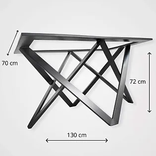Стальной 3D-каркас стола ручной работы Треугольники с верхней опорой, для больших столов, длина 130 см, ширина 70 см, высота 72 см