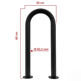 Çelikten dış mekan metal bisiklet park yeri, siyah renk, boyutlar 80x36 cm