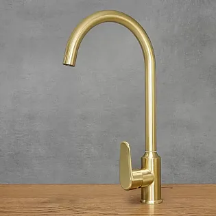 Paslanmaz çelik musluk, yükseklik 39 cm, çıkış ucu uzunluğu 17,5 cm, renk Antik Pirinç