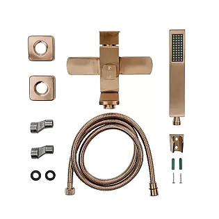 Modern Look Wandmontage Badewanne Krunn, Héicht 15 cm, Breet 20 cm, rosa Gold Messing Faarf, Finish gebastelt