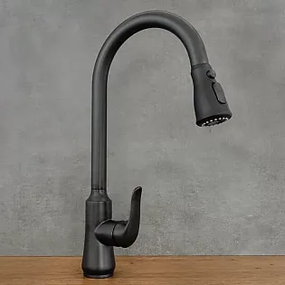 Rubinetto in acciaio inox con bocca estraibile colore nero, altezza 46 cm, lunghezza bocca 17,5 cm