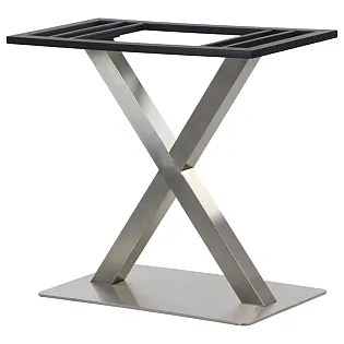 Base da tavolo in metallo a forma di X altezza standard in acciaio inox, altezza 72,5 cm, base 70x40 cm, piano base 40x80 cm