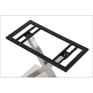 Paslanmaz çelikten yapılmış X şeklinde standart yükseklikte metal masa tabanı, yükseklik 72,5 cm, taban 70x40 cm, taban üstü 40x80 cm