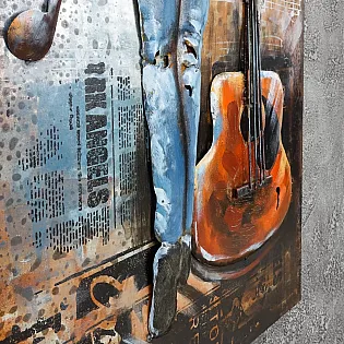 3D sanat eseri, metal tablo, gitarlı kız, 60x120 cm