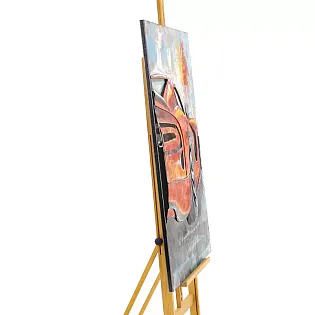 Artă de perete din metal 3D, imagine mașină sport roșie, decor auto lucrat manual, dimensiuni 80x120 cm, punct focal pentru interioare elegante