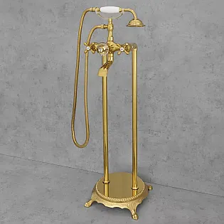 Baterie pentru cada de baie de sine stătătoare, aurie, lustruită, înălțime 98 cm