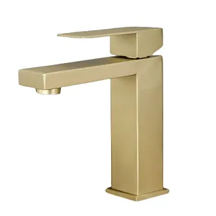 Nerezová drezová batéria moderného štýlu, výška 17,5 cm, výstupok 15,5 cm, dĺžka výtoku 11,5 cm, s perlátorom, žltá farba