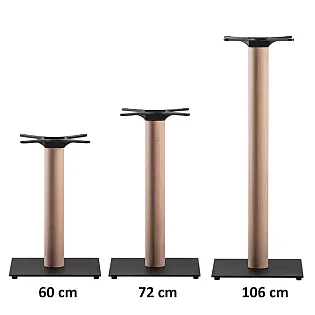 Perna de mesa central robusta, placa inferior quadrada em aço e coluna em faia em madeira crua, diferentes alturas para mesas de café, jantar e bar, peso 15 kg, para tampos até 80x80 cm