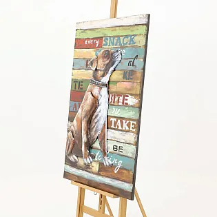 3D kovová nástěnná dekorace, malý pejsek na vodítku, 80x120cm