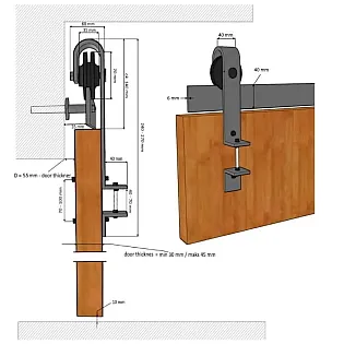 Kit de ferratges per a porta corredissa dacer negre destil industrial Rail de 200 cm per a portes individuals de fins a 130 kg