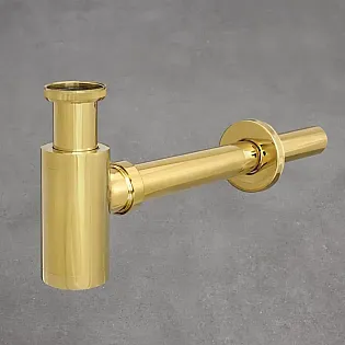 Sifone rotondo decorativo a bottiglia, sifone a P per lavabo in ottone, colore oro antico lucido