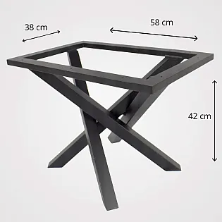 Solid, dekorativt stålbordben i ét stykke til sofabord, bordramme med understøttende monteringsomkreds, mål 38x58 cm, højde 42 cm, sort eller hvid farve