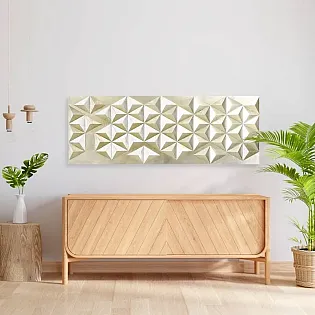 Modern iç mekanlar için altın tonlarında lüks 3D geometrik duvar sanatı, ölçüler 150x56 cm