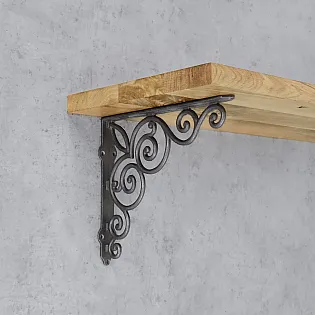Duurzame plankdrager van gietijzer met designelementen, diepte 30 cm, hoogte 27 cm, set van 2 stuks.