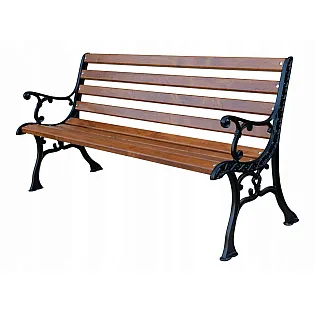 Binse páirce iarainn theilgthe, fad 150 cm, cláir feáine do shuíochán agus cúl suíocháin, meáchan 35 kg