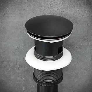 Tappo di scarico per lavabo a pressione con troppopieno, in ottone, di colore nero, 19 cm o 21 cm