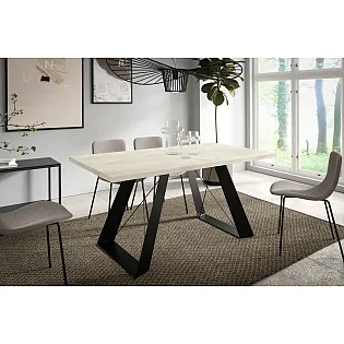 Tilpasseligt udtræksbord moderne lamineret bordplade, sorthvide pulverlakerede metalben, udvidbart 140-240 cm, 6 farver