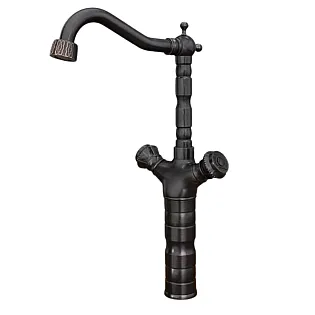 Stojanová umývadlová batéria z čiernej mosadze, výška 39 cm, dĺžka výtoku 18,5 cm