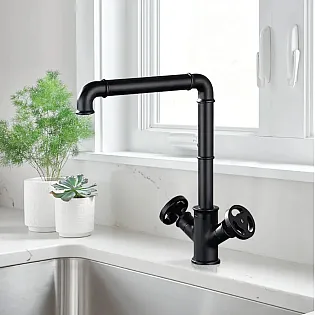 Rubinetto monogetto in ottone, colore nero, altezza 30 cm, lunghezza beccuccio 21 cm