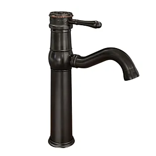 Héich schwaarz Messing stehend Lavabo-Kran mat Schwenkuuscht Satin-Finish, Héicht 29 cm, Auslauflängt 20 cm