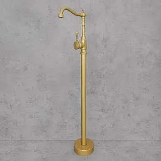 Rubinetto per vasca da pavimento in ottone, colore - Ottone anticato, satinato, altezza 107 cm