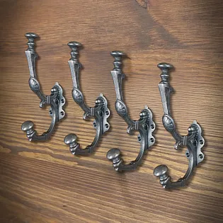 Ganchos de roupa de ferro fundido vintage, conjunto de 4 cabides de parede cinza aço, altura 23,5 cm, cabide decorativo de estilo antigo