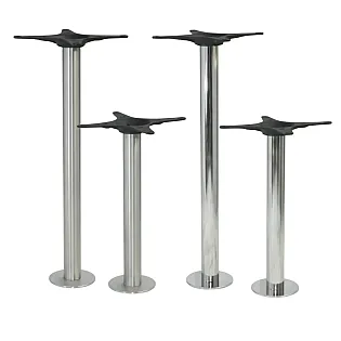 Piètement de table en acier inoxydable à fixation au sol, finition polie ou satinée, hauteur de 72 cm ou 106 cm, convient aux plateaux jusquà 80 cm