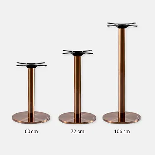 Høj kvalitet børstet rustfrit stål centralt bordben HORECA, kobber, rosaguld guldeffekter, 60 cm, 72 cm, 106 cm højde, passer til bordplader op til 80 cm