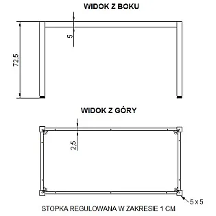 Poedergecoat metalen tafelonderstel met vierkante poten, 72,5x56 cm, verschillende framekleuren
