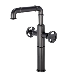 Rubinetto monogetto stile industriale in ottone, colore nero, altezza 32 cm, lunghezza bocca 15 cm