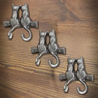 Appendiabiti doppio con due gatti, set di 3 pezzi, altezza 11,5 cm