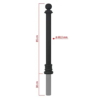 Pilones viaris dacer per encastar en formigó, galvanitzats i amb recobriment en pols, negre RAL 9005, alçada sobre el terra 70 cm Joc de 2