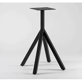 Design Metall-Dëschgestell mat enger zentraler Kolonn an véier schréi Supportbeen, Héicht 72 cm, Basis-Ënneschtmiessunge 43x43 cm, schwaarz Faarf, fir Dëschplacken bis 70x70 cm