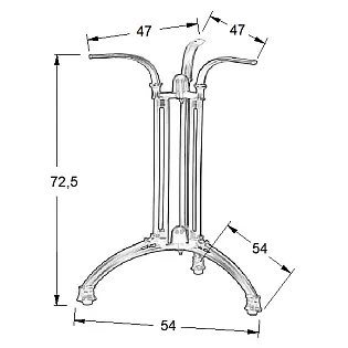 Base de mesa de ferro fundido, 3 pés, 54x54 cm, altura 72,5 cm, adequada para tampos de mesa até D90 cm, peso 12,8 kg