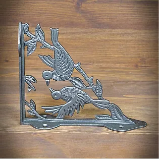 Cast iron shelf support, bracket with height 22 cm and depth 18 cm, decorative holder Two birds - set of 2 pcs