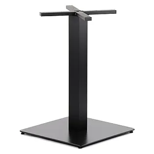 Tungt centralt bordsunderrede av stål, höjd 73 cm, rektangulär kolonn, basmått 55x55 cm, vikt 19 kg, svart färg
