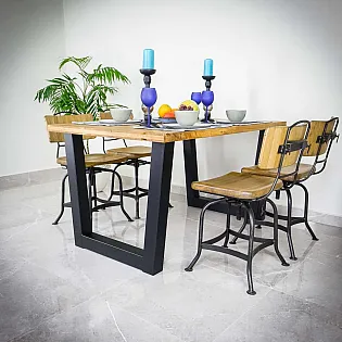 Massive, trapezoidal metal table leg made of steel, height 71 cm, width 82 cm, weight 11.5 kg, 2 pcs set