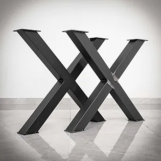 Patas de mesa de acero de aspecto sólido en forma de X, altura 71 cm, ancho total 82 cm, juego de 2 piezas