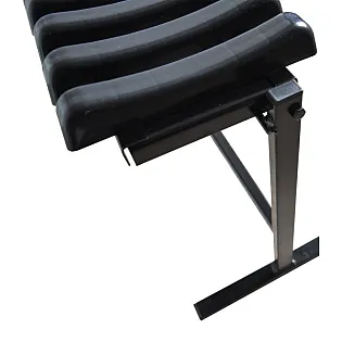 Ayaklı çelik mezar bankı, PVC çıtalı ve indirme mekanizmalı, siyah renk, 72 cm veya 82 cm uzunluk