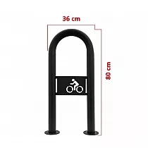 Metalen fietsenstalling voor buiten met fietslogo, kleur zwart, afmeting 80x36 cm