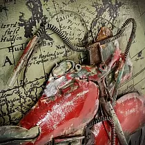 Obra de arte en metal 3D, decoración de pared - Motocicleta roja, tamaño 100x50cm