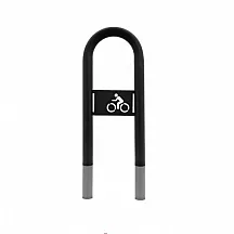 Odolný vonkajší betónový pevný nosič bicyklov z ocele, s logom bicykla, čierna farba, rozmery 80X36 cm
