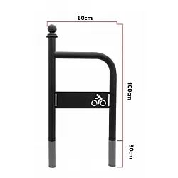 Udendørs cykelparkeringsstativ af stål med cykellogo, sort farve, betonforankret, størrelse 100x60 cm
